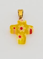 Pendentif Croix en Verre Artisanal - Jaune