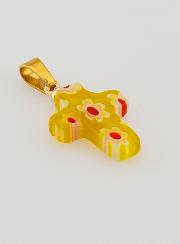 Pendentif Croix en Verre Artisanal - Jaune