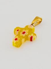 Pendentif Croix en Verre Artisanal - Jaune