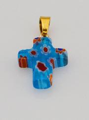 Pendentif Croix en Verre Artisanal - Bleu Turquoise