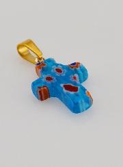 Pendentif Croix en Verre Artisanal - Bleu Turquoise