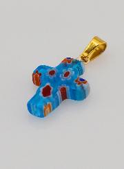 Pendentif Croix en Verre Artisanal - Bleu Turquoise