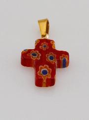 Pendentif Croix en Verre Artisanal - Rouge