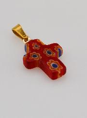 Pendentif Croix en Verre Artisanal - Rouge