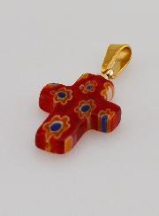 Pendentif Croix en Verre Artisanal - Rouge