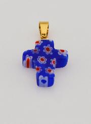 Pendentif Croix en Verre Artisanal - Bleu