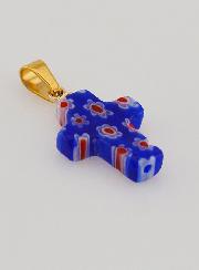 Pendentif Croix en Verre Artisanal - Bleu