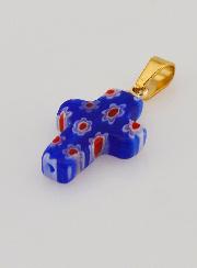 Pendentif Croix en Verre Artisanal - Bleu