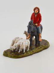 Santon Berger à dos d'âne & Moutons - 6cm