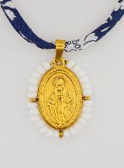 Médaille Miraculeuse Perlée - Cordon Liberty Bleu
