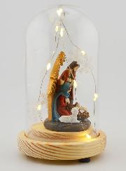 Nativité Lumineuse Sous Cloche - 14cm
