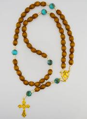 Chapelet Ex Voto Perles Bois Ovale - Turquoise