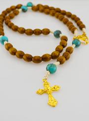 Chapelet Ex Voto Perles Bois Ovale - Turquoise