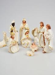 Crèche de Noël 11 Santons Blanc & Or - 8,5cm