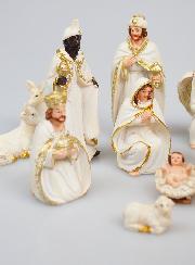 Crèche de Noël 11 Santons Blanc & Or - 8,5cm