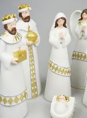 Crèche de Noël 7 Santons Blanc & Or - 25cm