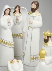 Crèche de Noël 7 Santons Blanc & Or - 25cm