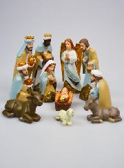 Crèche de Noël 11 Santons Bleu et Or - 12cm