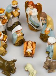 Crèche de Noël 11 Santons Bleu et Or - 12cm