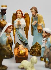 Crèche de Noël 11 Santons Bleu et Or - 12cm