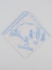Mouchoir Brodé Souvenir de Lourdes Bleu