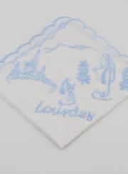 Mouchoir Brodé Souvenir de Lourdes Bleu