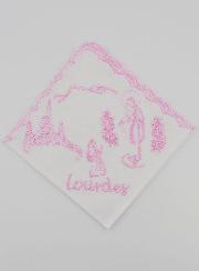 Mouchoir Brodé Souvenir de Lourdes Rose