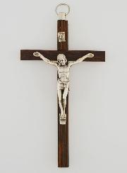 Crucifix en Bois Christ en Métal Argenté