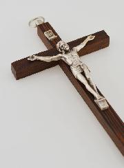 Crucifix en Bois Christ en Métal Argenté
