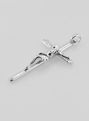 Pendentif Croix de Jésus en Argent Rhodié 32mm