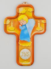 Croix en Bois Enfant - Ange en Prière Modèle Garçon