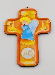 Croix en Bois Enfant - Ange en Prière Modèle Garçon
