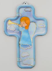 Croix en Bois Enfant - Ange Gardien Trompette