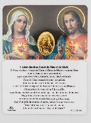 Carte de Prière Médaille Coeurs Unis Jésus et Marie