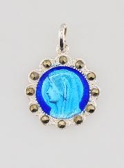 Médaille Sainte Vierge Marie en Argent et Email Bleu