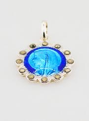 Médaille Sainte Vierge Marie en Argent et Email Bleu