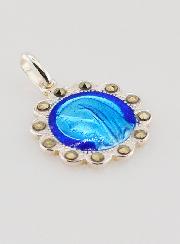 Médaille Sainte Vierge Marie en Argent et Email Bleu