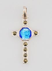 Pendentif Croix en Argent Massif et Email bleu - 20mm