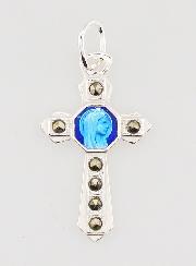 Pendentif Croix en Argent Massif et Email bleu - 23mm