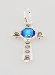 Pendentif Croix en Argent Massif et Email bleu - 23mm