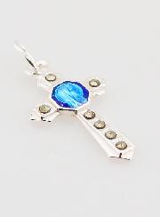 Pendentif Croix en Argent Massif et Email bleu - 23mm