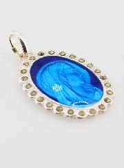 Médaille Sainte Vierge Marie en Argent et Email Bleu - 30mm