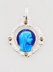 Médaille Vierge Marie Ajourée - Argent et Email Bleu - 16mm