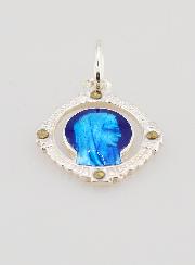 Médaille Vierge Marie Ajourée - Argent et Email Bleu - 16mm