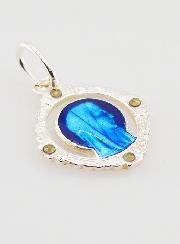Médaille Vierge Marie Ajourée - Argent et Email Bleu - 16mm