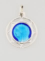 Médaille Sainte Vierge Marie - Argent et Email Bleu - 18mm