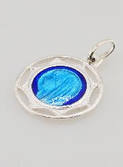 Médaille Sainte Vierge Marie - Argent et Email Bleu - 18mm