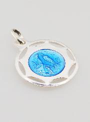 Médaille Sainte Vierge Marie - Argent et Email Bleu - 18mm
