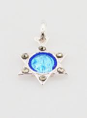 Médaille Sainte Vierge Marie Etoile en Argent et Email Bleu