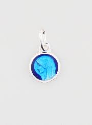 Médaille Profil Vierge Marie - Argent et Email Bleu - 8mm